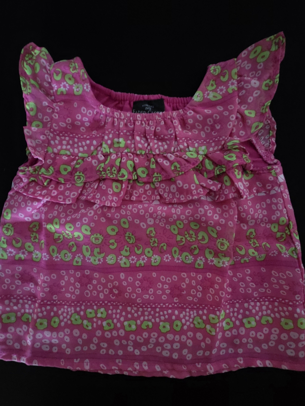 Pink & Green Ruffle Toddler Top Faded Glory Size 6-9m